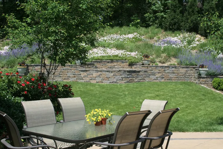 Segmental block retaining wall built by Greatness Landscaping & Construction on Long Island